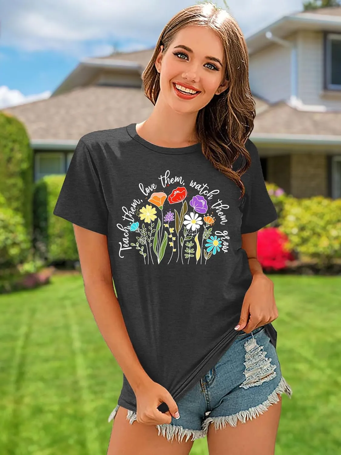 Teacher Shirts for Women: Teach Them Love Them Watch Them Grow Tshirt Floral Teacher Tees Teaching Clothes