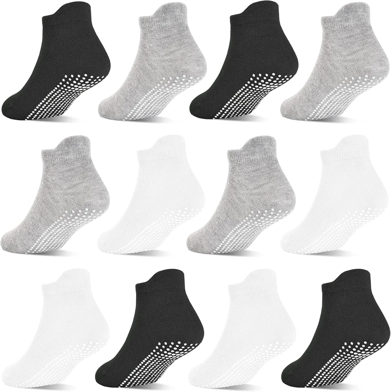 Toddler Non Slip Socks with Grips, Boys Girls Ankle Socks, for Kids Children 6 Months-7 Years Old 12 Pairs