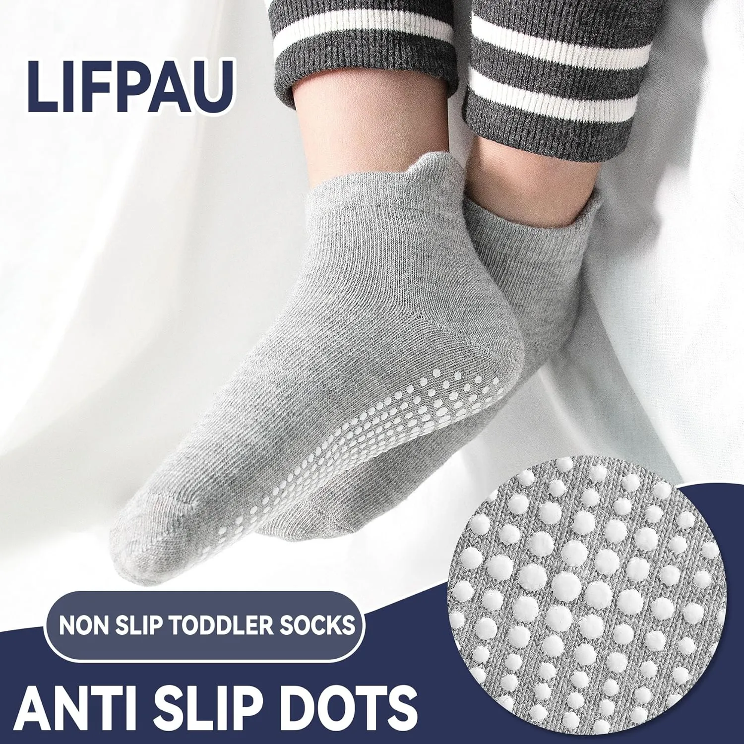 Toddler Non Slip Socks with Grips, Boys Girls Ankle Socks, for Kids Children 6 Months-7 Years Old 12 Pairs