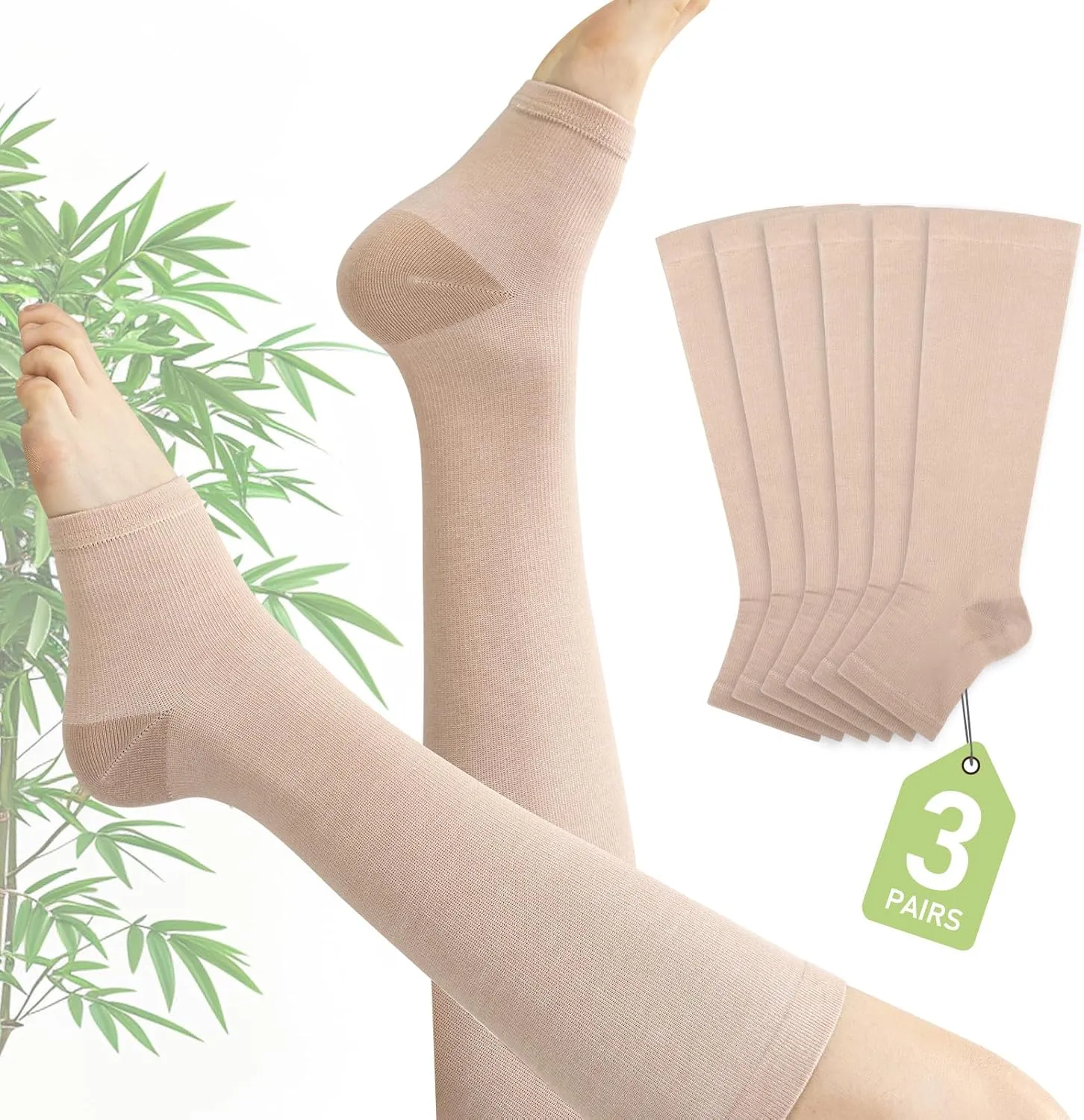 Toeless Compression Socks Women Men (3Pairs) 20-30 mmHg Open Toe Compression Sock Stockings for Circulation Varicose