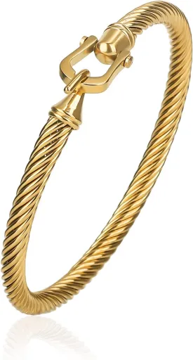 Twisted Cable Wire Bracelets for Women, Stainless Steel Designer Brand Inspired Cuff Bangle Bracelet Fashion Christmas Jewelry Gift