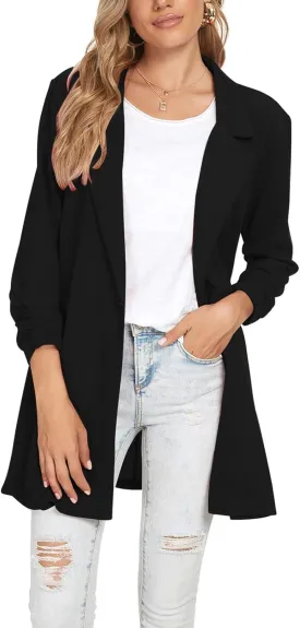 Unifizz Women's Long Sleeve Button Front Blazers Casual Lightweight Work Office Long Blazer Jackets