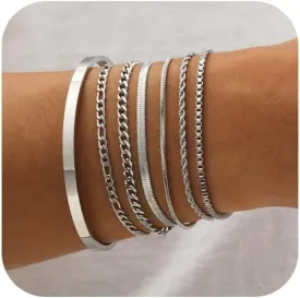 VNOX 5/7 Pcs Chain Bracelet for Men Women - Sturdy Stainless Steel Curb Width Cuban Link Chain Bracelet Set for Men Women,6.5/7/7.4/8.2/9 Inches
