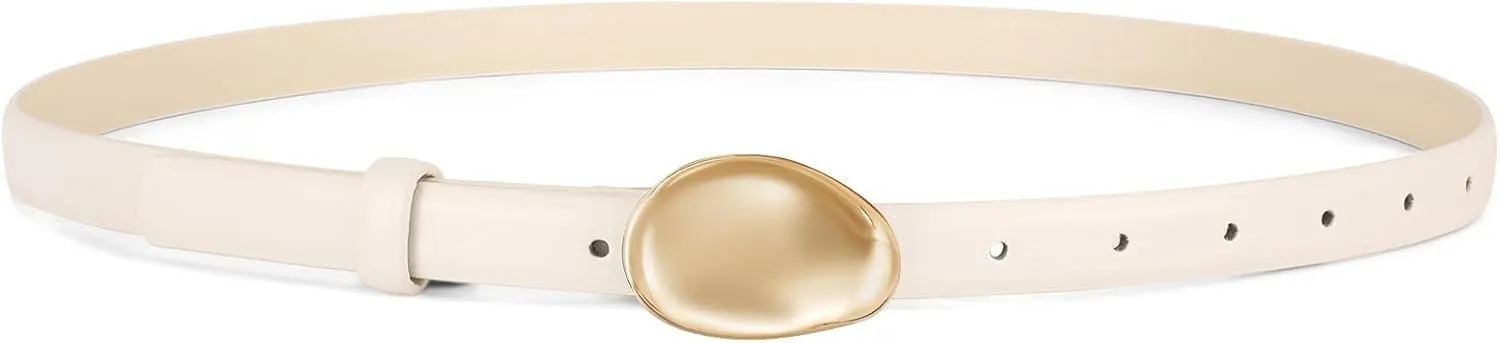 WERFORU Women Skinny Belts for Dress Jeans Ladies Thin Faux Leather Belt with Unique Gold Buckle,0.7" width