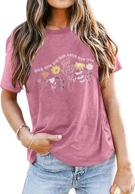 Women Teacher Shirt Teach Them Watch Them Grow Tshirt Teacher Appreciation Shirt Wildflower Graphic Tee Top