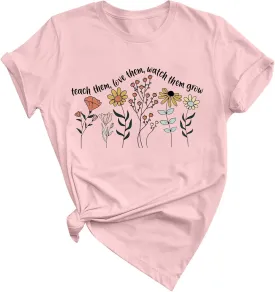 Women Teacher Shirt Teach Them Watch Them Grow Tshirt Teacher Appreciation Shirt Wildflower Graphic Tee Top