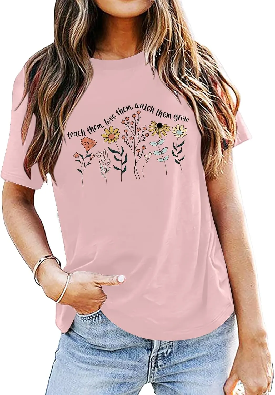 Women Teacher Shirt Teach Them Watch Them Grow Tshirt Teacher Appreciation Shirt Wildflower Graphic Tee Top