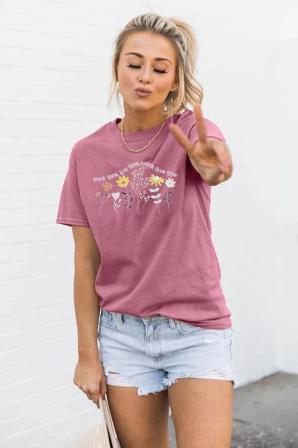 Women Teacher Shirt Teach Them Watch Them Grow Tshirt Teacher Appreciation Shirt Wildflower Graphic Tee Top