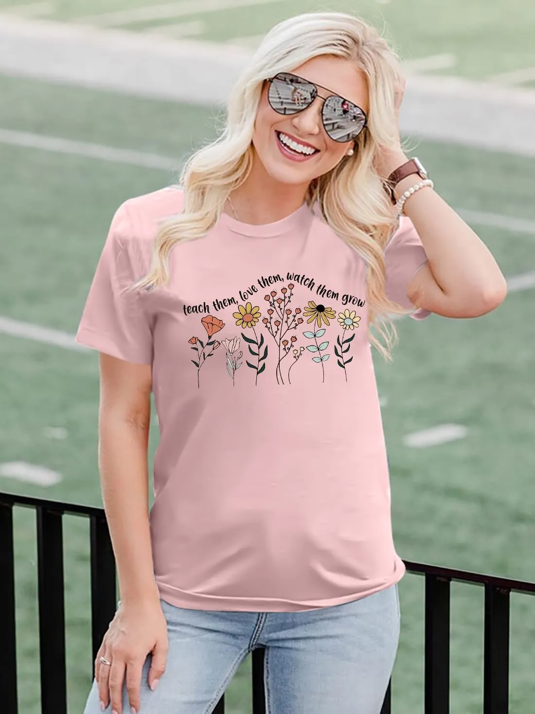 Women Teacher Shirt Teach Them Watch Them Grow Tshirt Teacher Appreciation Shirt Wildflower Graphic Tee Top
