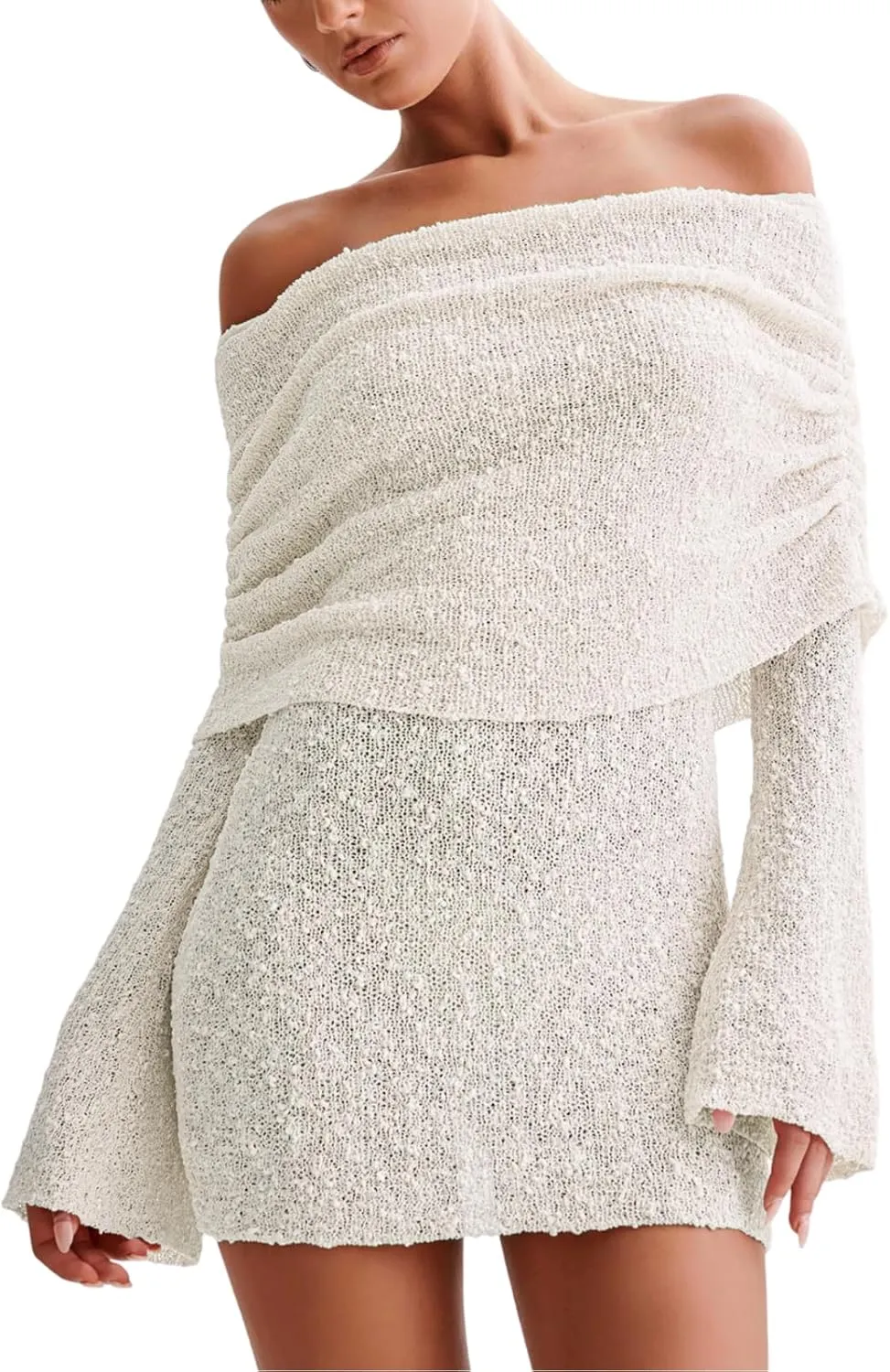 Women's Beach Cover Ups Dress Off Shoulder Bell Sleeve Sexy Summer Vacation Swimwear Bodycon Cover-ups