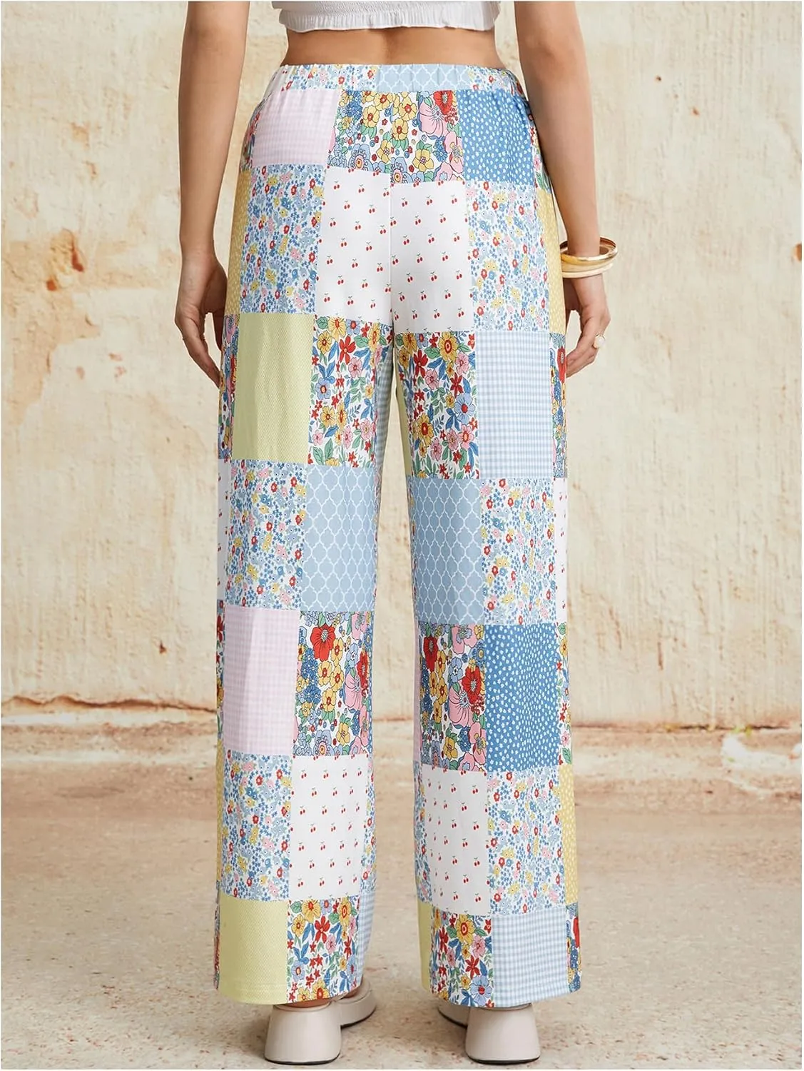 Women's Patchwork Graphic Pant Colorblock High Waisted Straight Leg Boho Pants