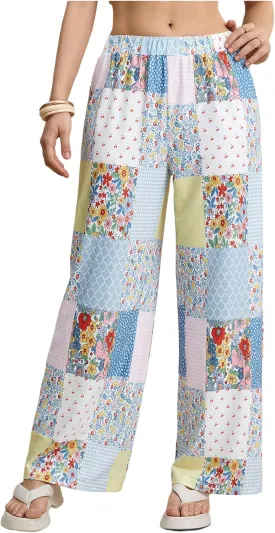 Women's Patchwork Graphic Pant Colorblock High Waisted Straight Leg Boho Pants