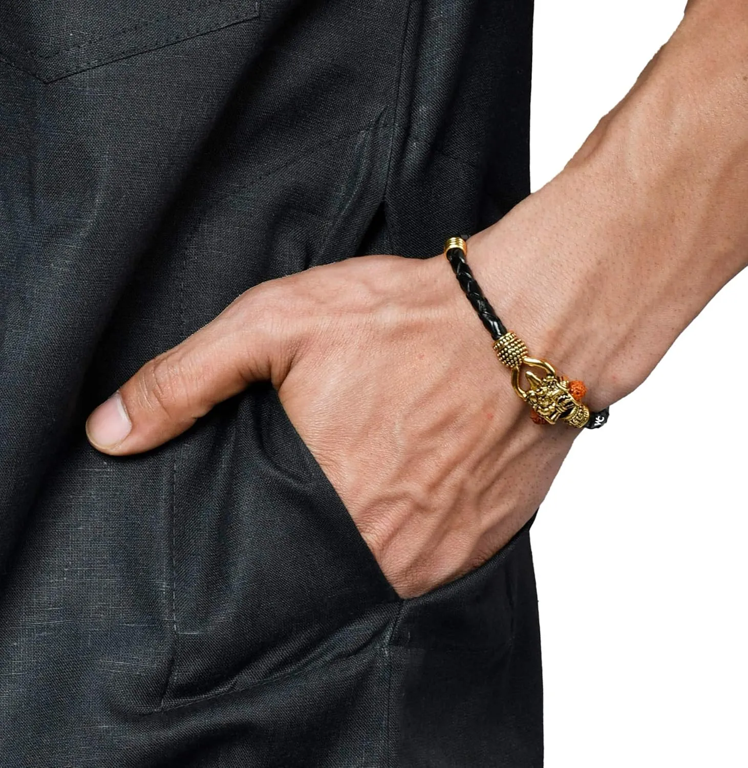 Wonder Care Rudraksha Shiv Om Trishul Damroo Kada for men, Lord Shiva Bahubali Cuff Bracelet for men, boys | Religious Brass Kada | Free size