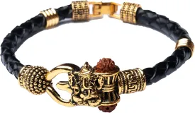 Wonder Care Rudraksha Shiv Om Trishul Damroo Kada for men, Lord Shiva Bahubali Cuff Bracelet for men, boys | Religious Brass Kada | Free size