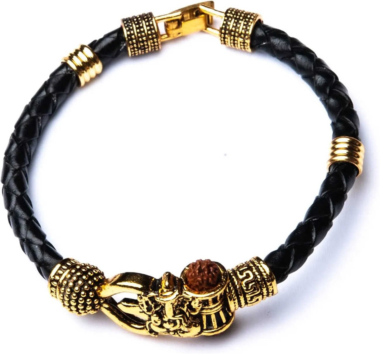Wonder Care Rudraksha Shiv Om Trishul Damroo Kada for men, Lord Shiva Bahubali Cuff Bracelet for men, boys | Religious Brass Kada | Free size