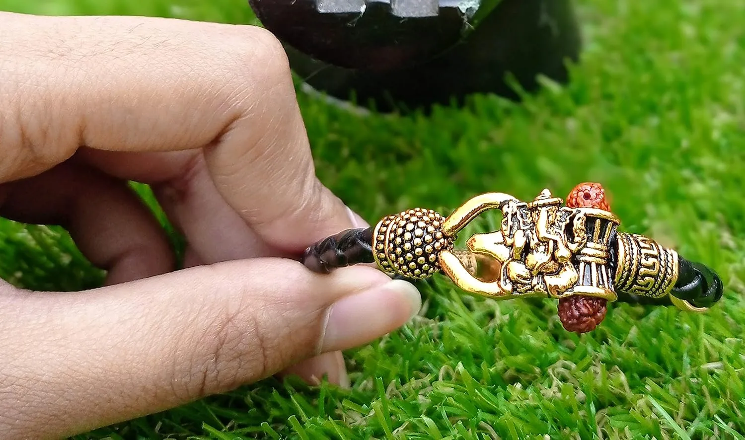 Wonder Care Rudraksha Shiv Om Trishul Damroo Kada for men, Lord Shiva Bahubali Cuff Bracelet for men, boys | Religious Brass Kada | Free size
