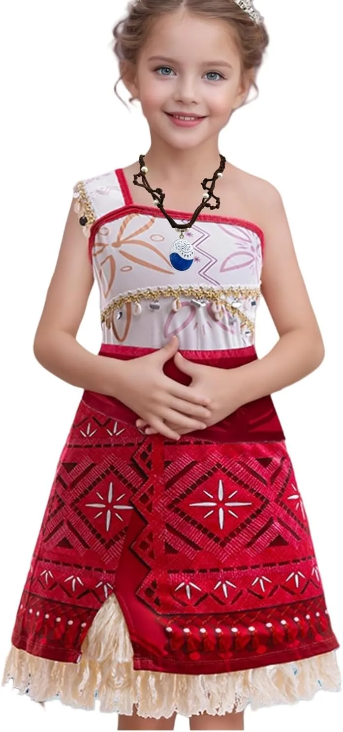 Xefenki 2024 New Princess Adventure Ocean Costume for Girls Toddler Deluxe One-shoulder Dress With Necklace and Hairpin 3-14Y