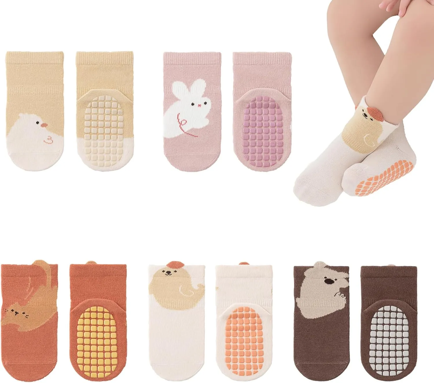 Yeshsore Baby Socks with Grips,Toddler Kids Cartoon Floor Ankle Non Slip Socks 5 Pairs