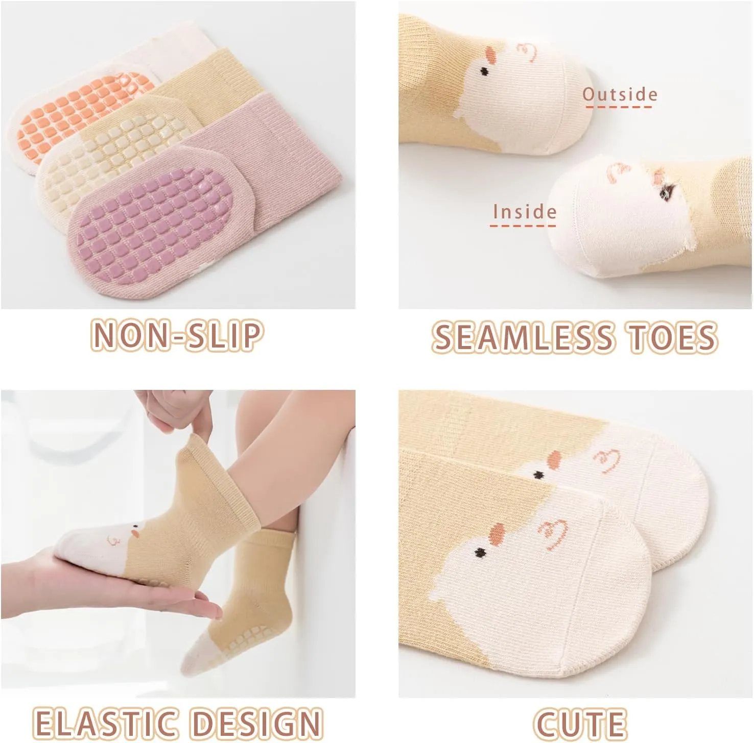 Yeshsore Baby Socks with Grips,Toddler Kids Cartoon Floor Ankle Non Slip Socks 5 Pairs