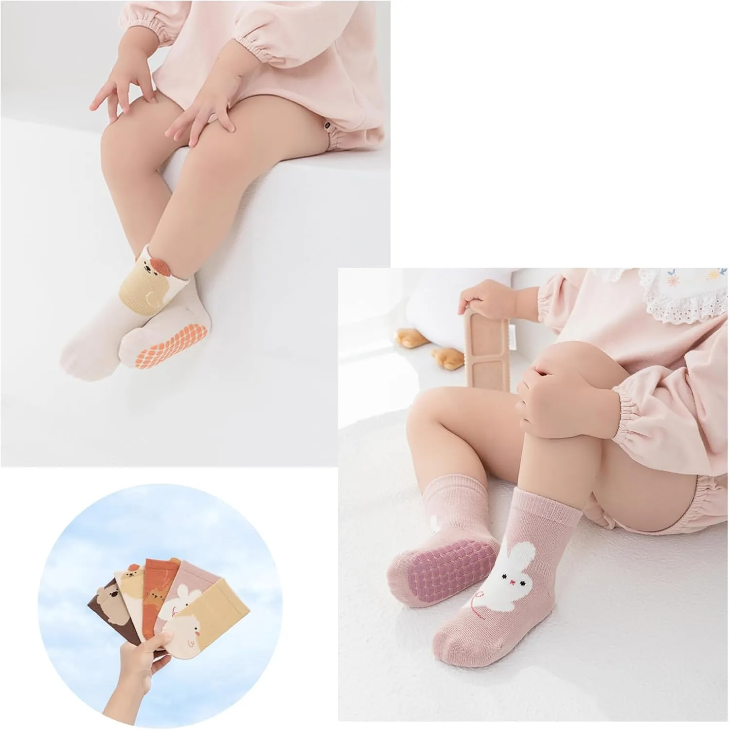Yeshsore Baby Socks with Grips,Toddler Kids Cartoon Floor Ankle Non Slip Socks 5 Pairs