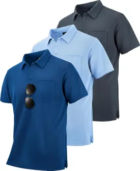 ZITY 3 Pack Polo Shirts for Men with Pocket Short Sleeve Moisture Wicking Outdoor Tactical Shirt Summer Casual