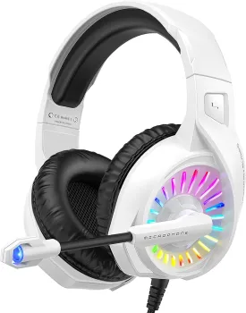 ZIUMIER Z20 White Gaming Headset for PC PS4 PS5 Xbox One Xbox Series S/X, Wired Over-Ear Headphone with Noise Canceling Microphone, RGB LED Light, Bass Surround Sound